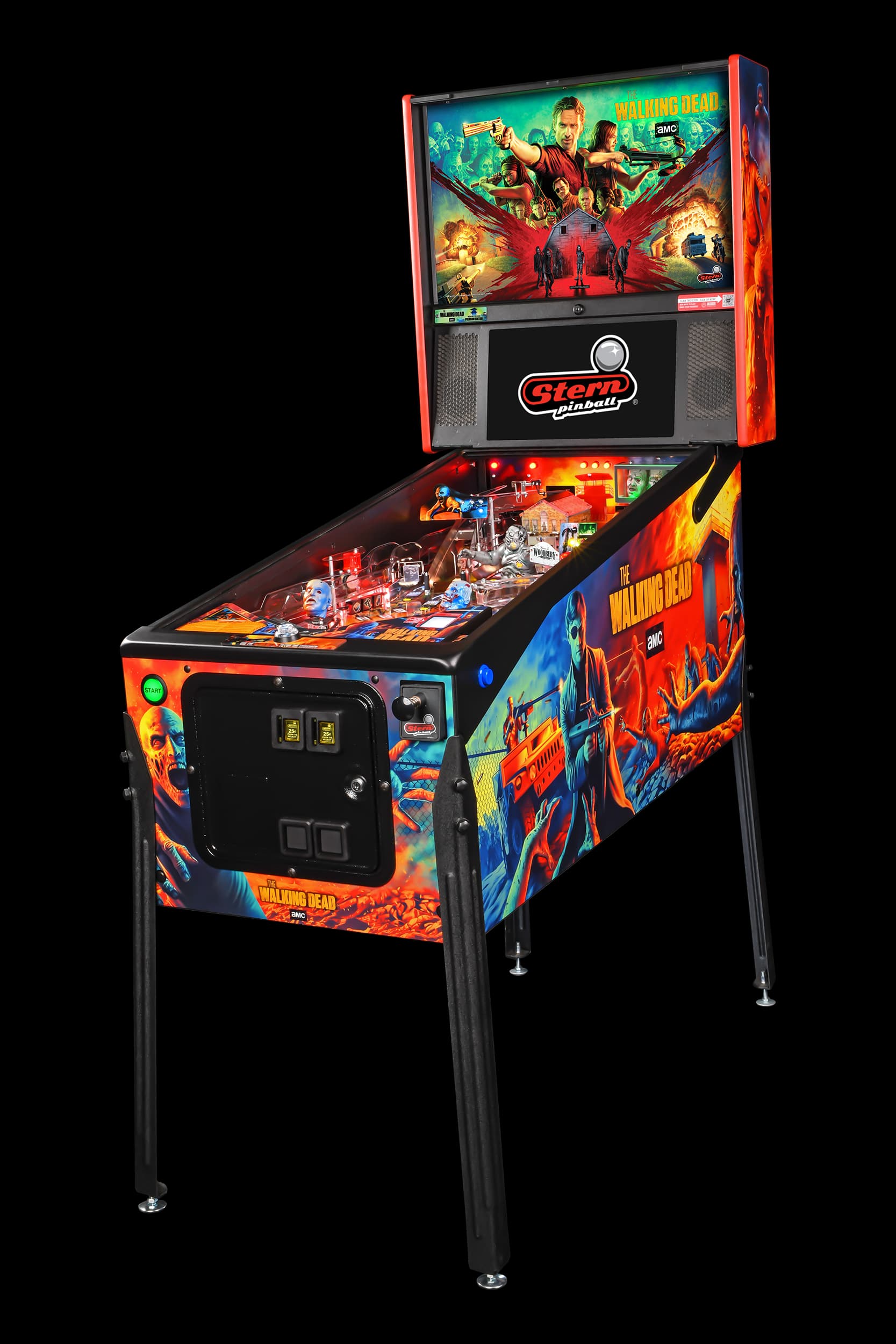 Left facing image of the Walking Dead Remastered Pinball Machine by Stern Pinball